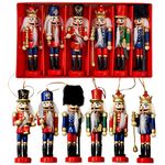 THE TWIDDLERS - 6 Wooden Chrismas Nutcracker Soldier Ornaments, 13cm / 5" - Tree Hanging Nutcracker Christmas Decorations in Festive Xmas Designs, Mini Christmas Tree Decorations