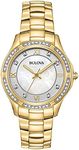 Bulova Ladies' Crystal Gold Tone Stainless Steel 3-Hand Quartz Watch, White Mother-of-Pearl Dial Style: 98L256