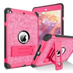 BENTOBEN for iPad Mini 5 Case and iPad Mini 4 Case, Glitter Sparkly 3 Layers Heavy Duty Rugged Shockproof Kickstand Sturdy Leather Drop Protective Cute Cover for Kids iPad Mini 5/4, Hot Pink Design