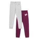 Alan Jones Clothing Girls Pack of 2 Joggers (Light Grey_Burgundy, 7-8 Years)