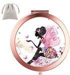 Dynippy Compact Mirror Rose Gold Makeup Mirror Folding Mini Pocket Mirror Portable Hand Mirror Double-Sided 2 x 1x Magnification for Woman Girls (A-Butterflies Girl)