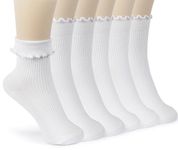 BomKinta Ruffle Socks for Women Lightweight Thin Cuff Frilly Sock Cute Casual Ankle Socks-White