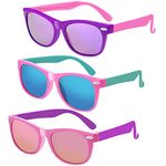 Kids Girls Boys Polarized Sunglasses 3 Pack Flexible TPEE Rubber Glasses Sunglasses for Kids Ages 3-8 (C2-3Pack)