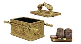 Ebros Matte Gold Holy Ark Of The Covenant With Ten Commandments Rod of Aaron and Manna Religious Decorative Figurine Trinket Box Collectible Judaic Israel Historic Model Replica (1:16 Scale 5.25"Long)