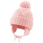 Pesaat Knitted Baby Winter Beanie Earflap Warm Hat for Infant Toddler Boys Girls Fleece Lined Beanies with Pompom(Skin Pink,1-3 Y)