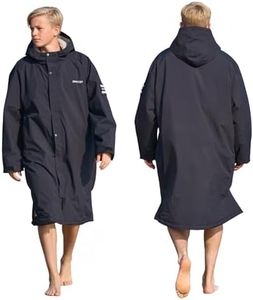 Owntop Waterproof Swim Parka for Kids Youths and Adults - Unisex Hooded Surf Poncho, Oversized High-Low Hem Windproof Changing Robe, Sherpa Winter Warm Beach Towel Jacket with Pockets Black XL