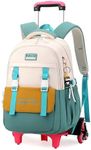 Rolling Backpack for Girls Roller Backpack with Wheels Kids Trolley School Bag Wheeled Bag, 03 Green, 6 Wheels, Custom