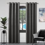 GC GAVENO CAVAILIA Faux Silk Eyelet Curtains For Living Room, 100% Polyester Ring Top Fully Lined Drapes, Charcoal, 90x108 Inch