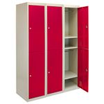 Metal Storage Locker 3 x 2 Door Lockable Filing Cabinet Vertical Shelving Units Flat Packed Red & Grey Steel Staff Gym School Changing 1 Rail 1 Shelf Vent 2 Keys Per Door FREE Magnets & Name Card