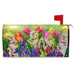 Spring Summer Flowers Mailbox Covers Magnetic Tulips Daffodils Daisy Florals Mailbox Cover Oversized 25.5" X 21" Mailbox Wraps Post Letter Box Cover Garden Decorations