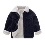 Volunboy Toddler Corduroy Jacket Boys Winter Coat Baby Boy Fall Sherpa Lined Button Down Warm Outwear (Navy, 15-18 Months)