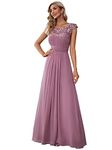 Ever-Pretty Bridesmaid Dresses Women's Lacey Neckline Open Back Ruched Style Autumn Dresses Orchid 8UK