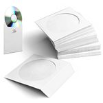 Flexzion DVD CD Sleeves 100 Pack - Premium Paper CD Sleeves for Blank CDs for Burning Music Movie Video Game Disc - Thick Disc Sleeve CD Envelopes Storage with Window Cutout and Flap, White