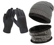 Lyonardo Winter Thick Fleece Lined Beanie woolen Cap Hat, Neck Scarf and Touchscreen Gloves Set cap for Men Women(3 set) (GREY)