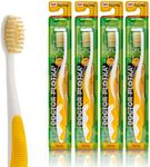 MOUTHWATCHERS Dr Plotkas Extra Soft Kids Toothbrushes Manual Flossing Toothbrushes | Ultra Clean Nano Toothbrushes |4 Pack - Yellow Childrens Toothbrushes