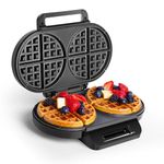 VonShef Double Waffle Maker – Round Belgian Waffle Machine with Non-Stick Plates, Auto Temperature Control, Cool Touch Handle, Chaffles Maker Serves Savoury Snacks & Desserts – 1200W, Silver