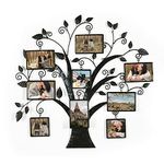 Adeco 9 Openings Family Tree Picture Frame Collage Made to Display Six 4x6 and Three 4x4 Photos, Decorative Black Metal Large Wall Hanging Photo Frame