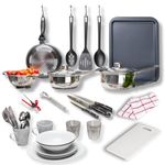 Standard Kitchen Pack with 2-Person Dinning Set (35+ Piece) - Home Starter, Kitchen Set, Student Kitchen Essentials, Student Essentials for University