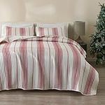 Great Bay Home Full/Queen Reversible Quilt Bedding Set - All Season, Modern, Lightweight Bedspreads - Red Striped Coverlets (Includes 1 Quilt, 2 Pillow Shams)