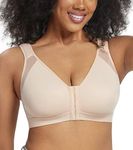 Curyon Front Closure Bras for Women Full Coverage Back Support Posture Bra Wirefree Non Padded Widened Shoulder Straps Beige 42D