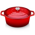 vancasso 6 Liters Oval Enamelled Cast Iron Dutch Oven with Lid, Naturally Non-Stick Slow Cook Cast Iron Casserole Pot, Graduated Red Exterior with Cream Interior - 30cm