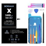 bokman for iPhone X Battery, High Capacity Li-ion Polymer Battery Replacement 5400mAh with All Tool Kits and Adhesive Strips