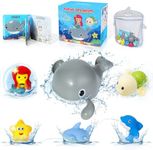 Orzbow Baby Bath Toys,Light Up Bath Toys Wind up Spray Water Bath Sprinkler Toys Baby Whale Shark Mermaid Turtle Bath Toys with Magic Bath Book and Bath Toy Net,Swimming Bath Toys Baby Boy Girl Gift