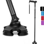 Rehand Walking Stick for Men & Women - Foldable, Adjustable, Lightweight, Self Standing Pivot Walking Stick, Soft Handle Grip, with Travel Bag, Walking Sticks for Seniors & Adults (Black)