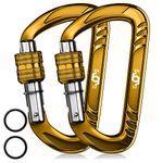 RHINO Produxs 12kN (2697 lbs) Heavy Duty Lightweight Locking Carabiner Clips with keyrings - Excellent for Securing Pets, Outdoor, Camping, Hiking, Hammock, Dog Leash Harness, Keychains, Water Bottle