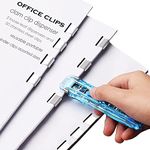 SWOPPLY Portable Handheld Paper Pusher Cliper Clam Dispenser 50pcs Reusable Stainless Steel Metal Refill Clips,Binder Clips Paper Clamps Desktop Stapler Fast Paper Clipper