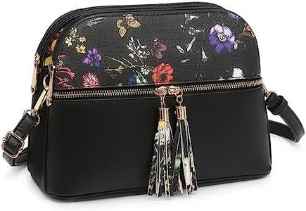 Dasein Women Tassel Zipper Pocket Crossbody Bag Shoulder Purse Fashion Travel Bag with Multi Pockets (Black Flower/Black)