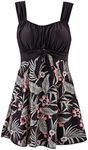 wantdo Women's Plus Size Swim Dress High Waisted One Piece Swimsuit Bikini Sea Flower 12-14