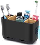 GFWARE Black Toothbrush Holder, Bamboo Toothbrush and Toothpaste Holder with Drainage, Large Electric Toothbrush Holder Organizer, Kids Toothbrush Holders for Bathrooms Countertop