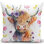 KUNQIAN Cushion Cover Highland Cow Decorations Scottish Gift for Women Pillow Cover Animal Outdoor Flower Throw Pillow Case Decor Home Livingroom Couch Sofa 18"x18"(45x45cm)