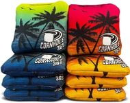 Cornhole365 Themed Cornhole Bags - All-Weather, Heavy-Duty, Resin Filling, Double-Stitched Duck Cloth - Professional Corn Hole Bean Bags for Indoor & Outdoor Use - Beach and Palm Trees - Set of 8