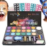 Maydear Face Painting kit for Kids - 20 Colors Water Based Makeup Palette with Stencils, Glitters, Rainbow Split Cake, Hair Dye Clips, for Parties, Halloween, Safe Professional Body & Face Paint kit