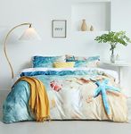 Ocean Duvet Cover King, Soft Microfiber 3 Pieces 3D King Ocean Bedding Set, Beach Seashell Nature Sea Themed Pattern Digital Print Beach Duvet Cover King, with Zipper Closure (Ocean, King)