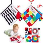 hahaland Baby Books Toys 0 3 6 Months - Baby First Crinkle Cloth Soft Books for Babies 0 Months, Black and White High Contrast Sensory Car Seat Toys for Babies, for 0 Months+