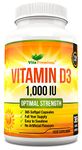 Vitamin D 1,000 IU, Optimal Strength Vitamin D3 Supplement, 365 Easy to Swallow Softgels - Full Year Supply