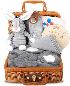 Gobesty Newborn Gift Basket, Baby Gifts for Birth, 7 in 1 Baby Gift Set Birth with Baby Blankets, Baby Triangle Scarf, Plush Toys, Greeting Cards, Birth Cards, Socks, Gift Boxes Baskets
