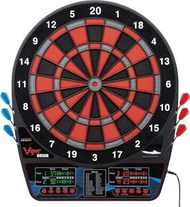 Viper Orion Electronic Dartboard, Two Large Scoreboards, Dual Color LCD Cricket Displays, Voice Scoring, Red Black and Silver Segments, Built in Storage for Darts and Tips, 43 Games 300 Options