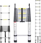 16.5ft Telescoping Ladder with 2 Detachable Hooks DIY Aluminum Extension Ladders for Home Indoor Outdoor, Portable Heavy Duty Ladder 330lbs Max Load 13 Steps 3.2ft Folded Height Easy to Transport