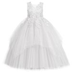 LOLANTA Flower Girl Dresses Wedding Kids Tulle Princess Long Dress Father Daughter Dance Girls Vestidos Lace Embroidery (7-8 White)