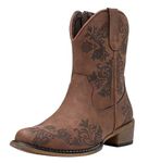 JEOSSY Women's 9805 Cowboy Boots Western Ankle Square Toe Booties with Zipper, Western Cowboy Boots-9805-brown, 6 UK