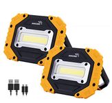 sunzone Rechargeable Work Light, Portable COB Flood Light with Magnetic Base Waterproof LED Job Site Lighting Flashlights for Camping Fishing Car Repair with Emergency SOS Mode (2 Pack)