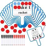 Seajan 12 Pcs Double Sided Dry Erase Word Paddles Dry Erase Answer Paddle with 72 Pcs Red Round Magnets 12 Pcs Dry Erase Makers for Kindergarten Home School Students Teachers Teaching Supplies