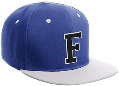 Daxton Classic Snapback Hat Custom A to Z Initial Varsity Letters, Royal White Hat White Black Letter F