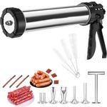 Upgraded Large Capacity Stainless Steel Jerky Gun Sausage Stuffer Machine Beef Jerky Gun Sausage Maker Jerky Shooter Jerky Gun Kit with 5 Stainless Steel Nozzles 5 Cleaning Brushes & Meat Pusher