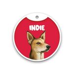 Pawsindia Personalized Aluminium Dog Name Tag, Customized Pet Id Tag For Dogs With Double Side Waterproof Print, Indie-Red, 4 Cm X 4 Cm