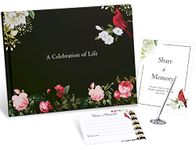 BADAWEN Funeral Guest Book, Hardcover Green Cardinal Celebration of Life Guest Book for Memorial Service Registry Decorations, Silver Pen and Memory Table Card Sign Included, Set of 5 Pieces